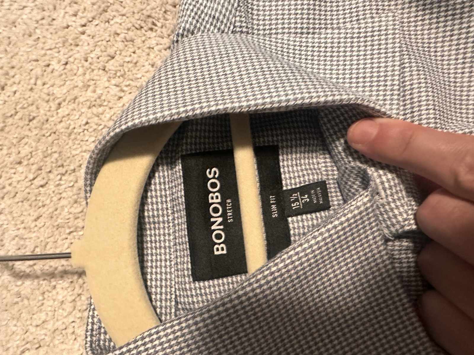 Bonobos Dress Shirt Blue Pattern Stretch 15.5/34