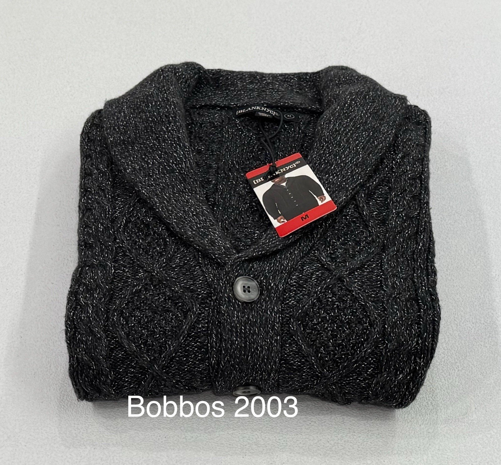Blanknyc Men’s Heathered Collared Button Closure Cardigan, Black, Size M