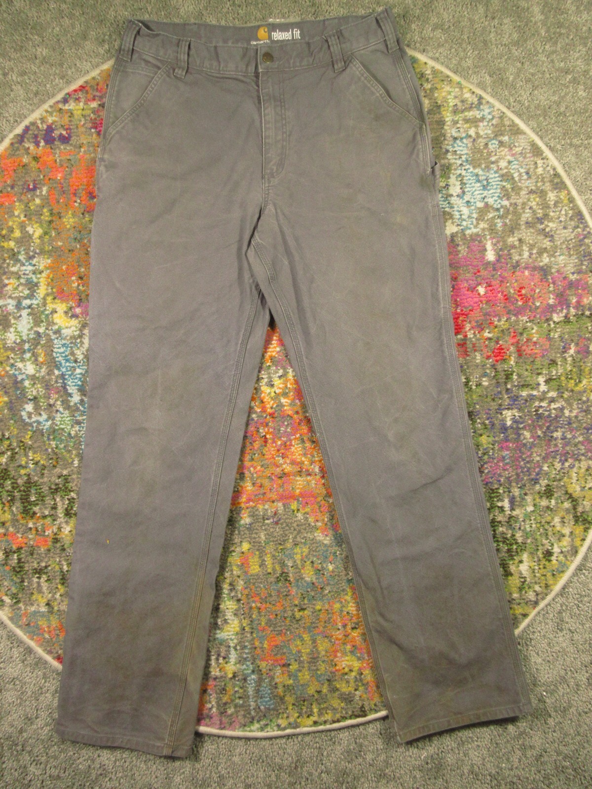 Carhartt Canvas Carpenter Pants Men 35×36* Gray Relaxed Hammer Loop 103279 GVL