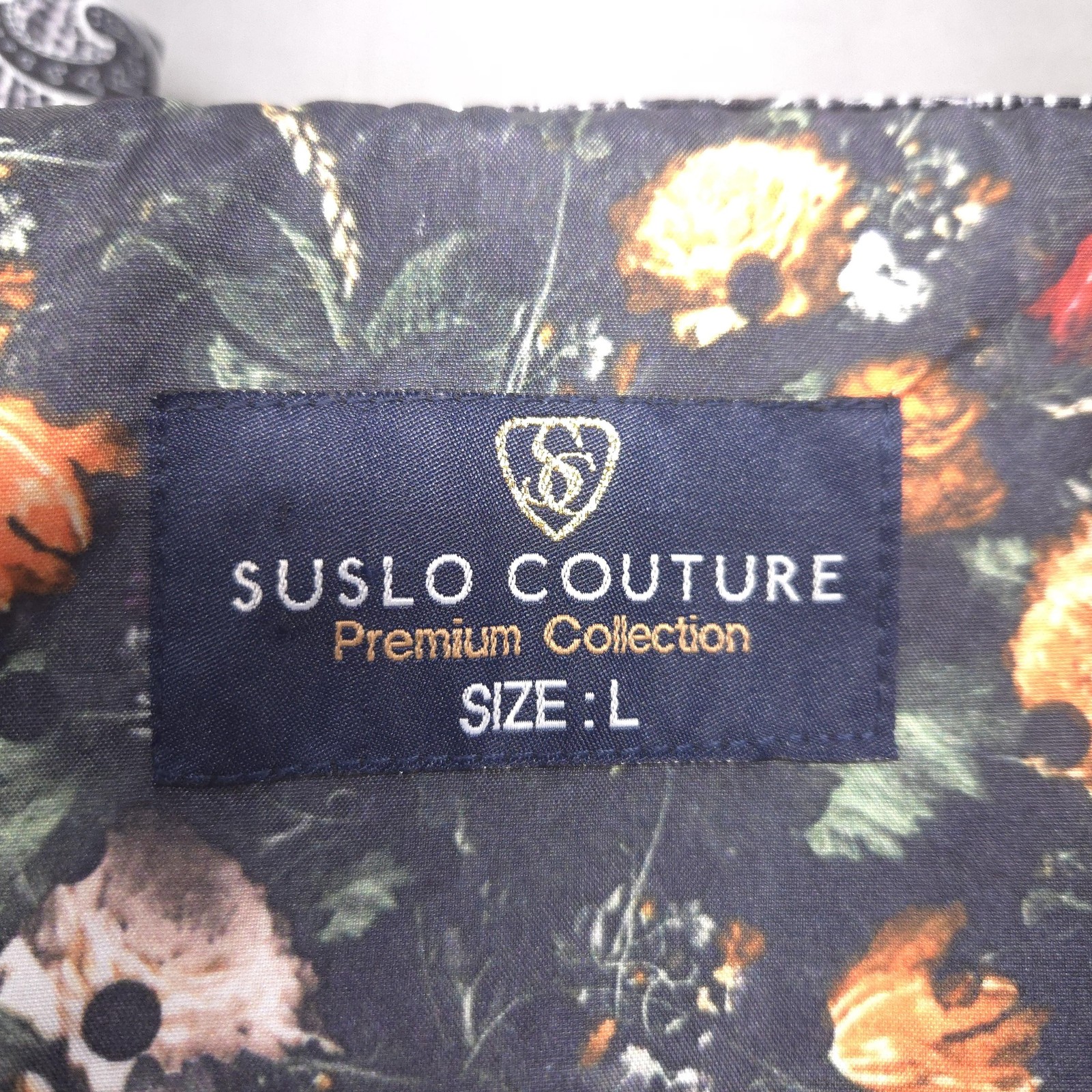 Suslo Couture Jacket Men L Black Paisley Utility Field Coat Elbow Pads Statement