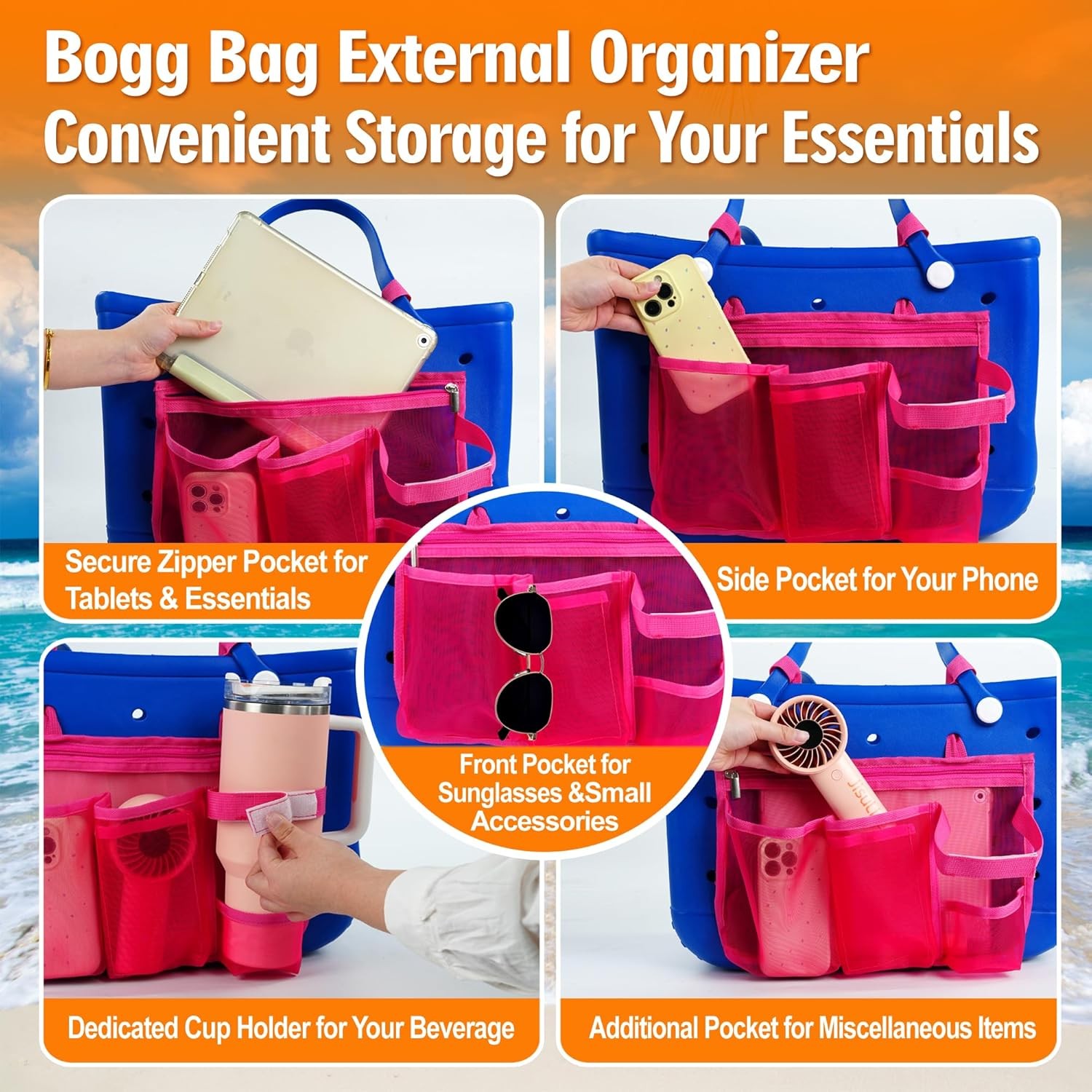 Bogg Bag Organizer Insert Mesh Pouch Holder with Divider for Accessories