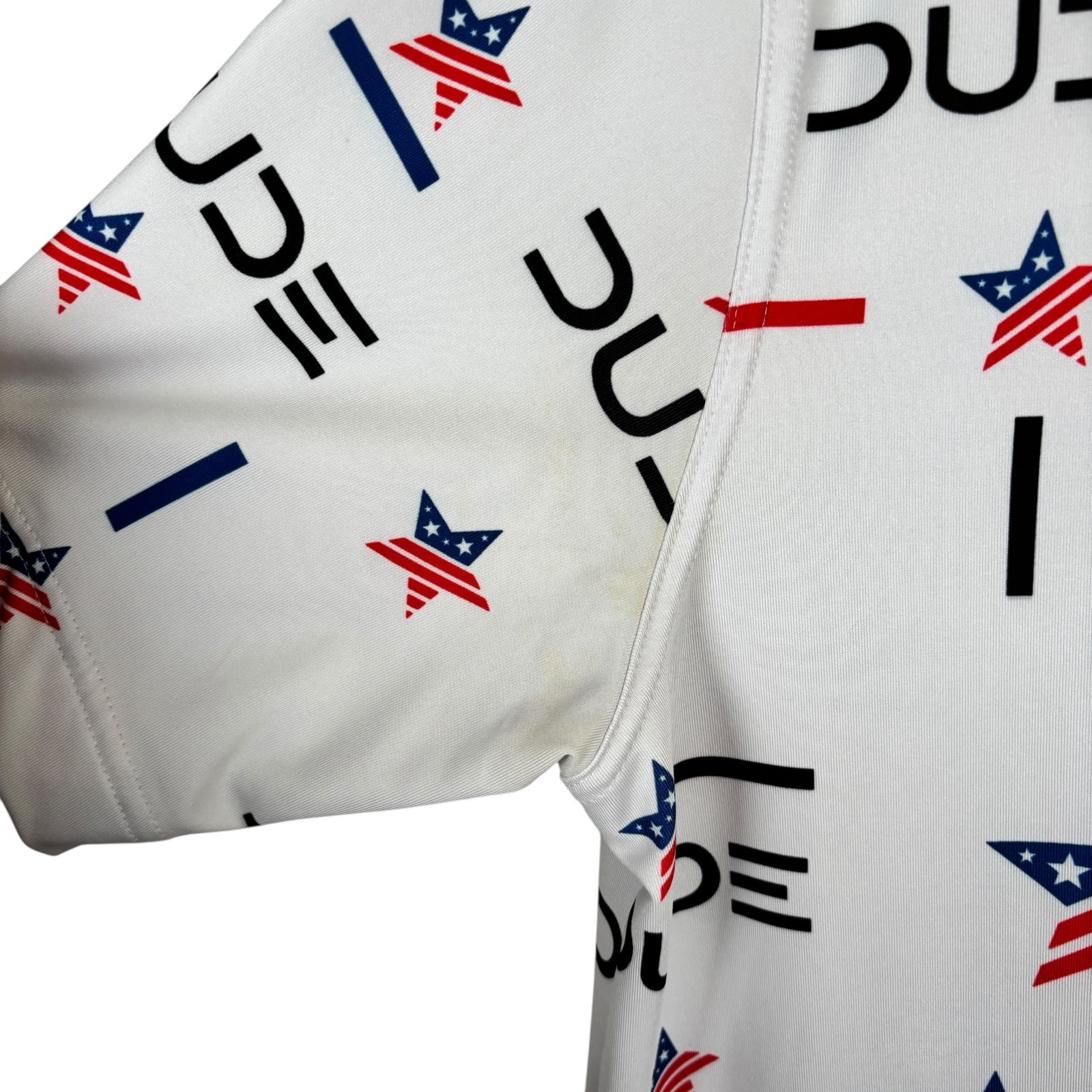 Waggle Performance Golf Polo Shirt Dude Wipes USA Stars Mens L Stretch S/S read