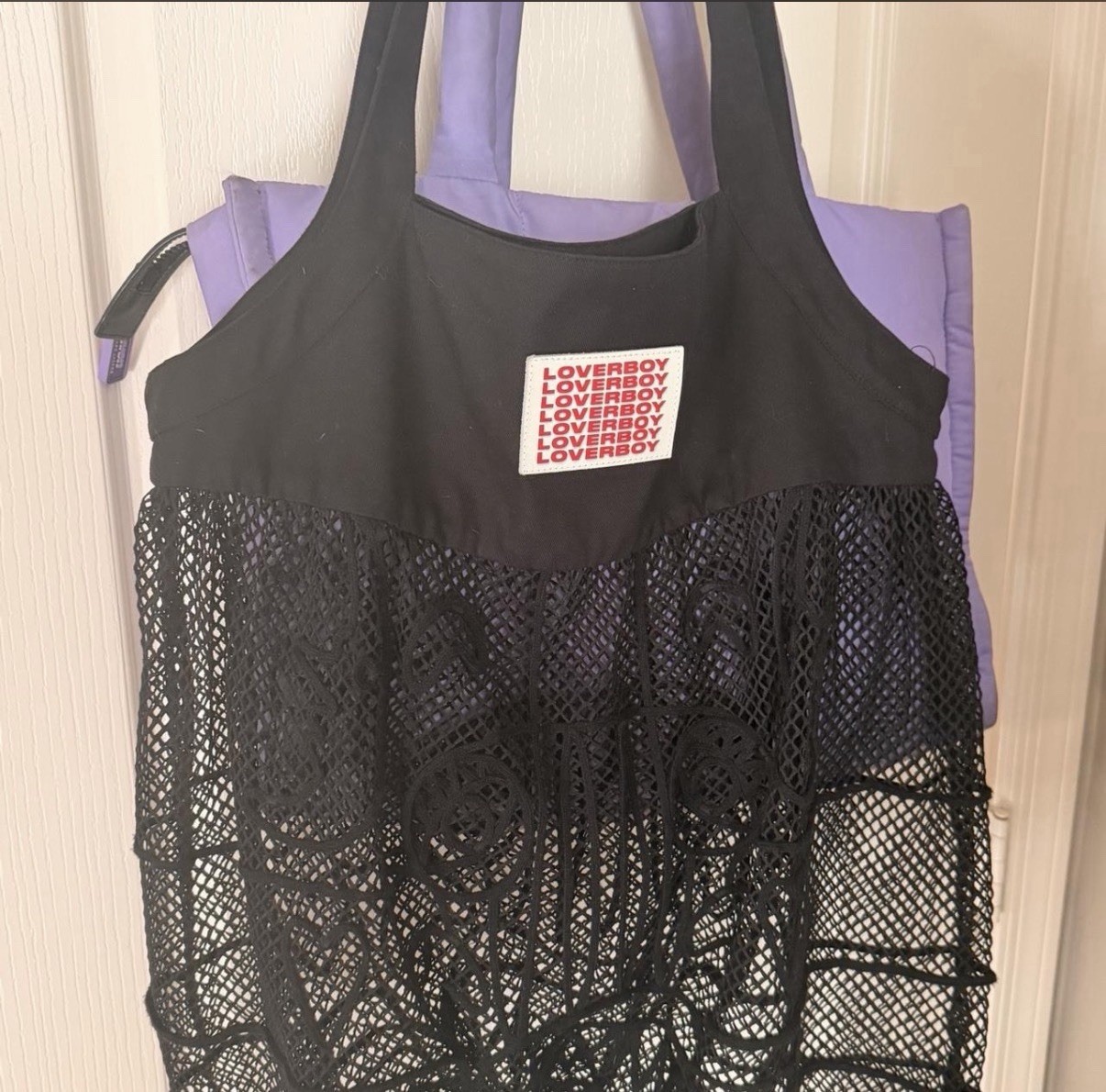 Charles Jeffrey LOVERBOY Black/Purple Tote Bag, Logo Patch, Double Handles