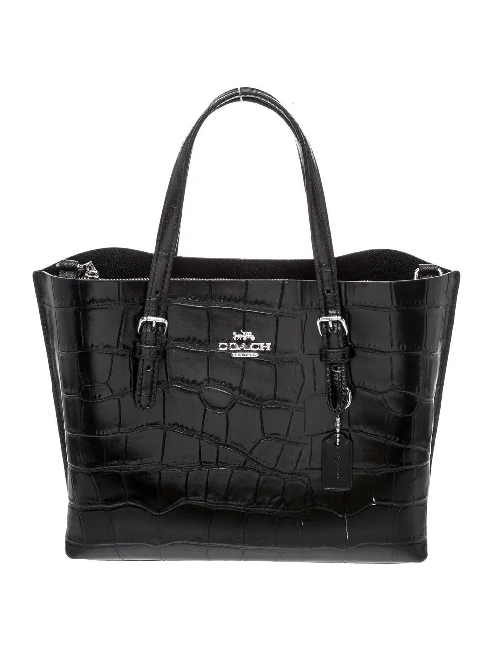 COACH Black Croc Mollie Tote Bag 25 | Style CW017 | Detachable Strap | Silver HW