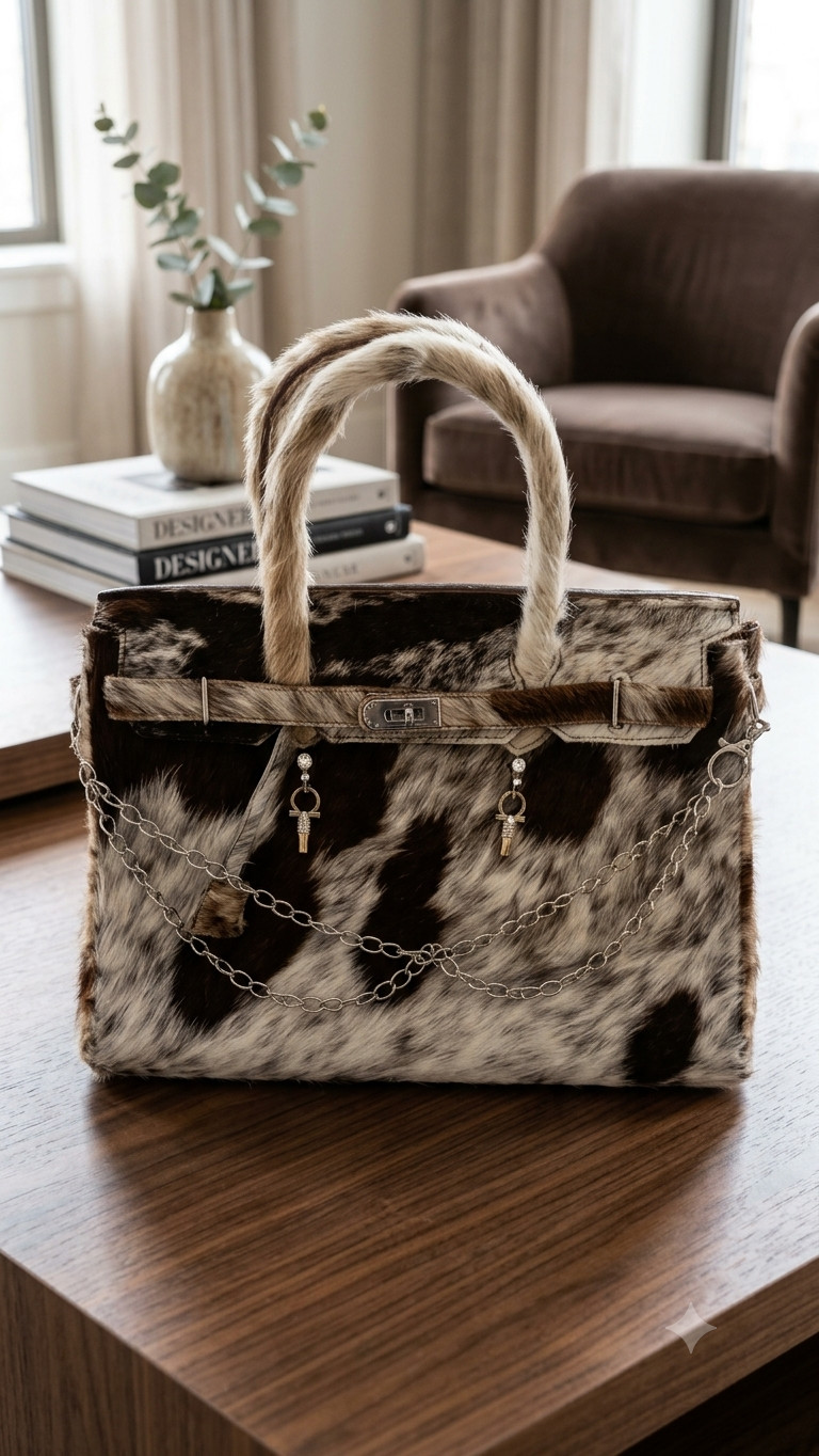 Handmade genuine Cowhide Leather Tote Bag Hair On Hide Western Shoulder Purse