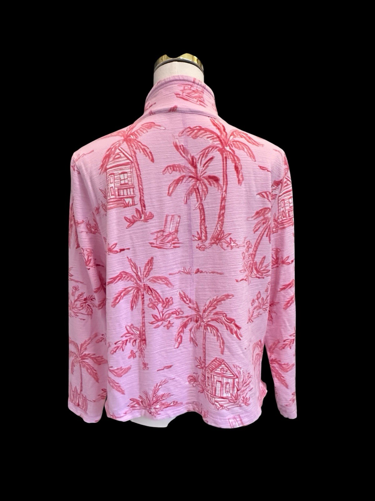Talbots Cozy Crush Half-Zip Pullover Beach Villa Print Pink Sz LP UPF 50+