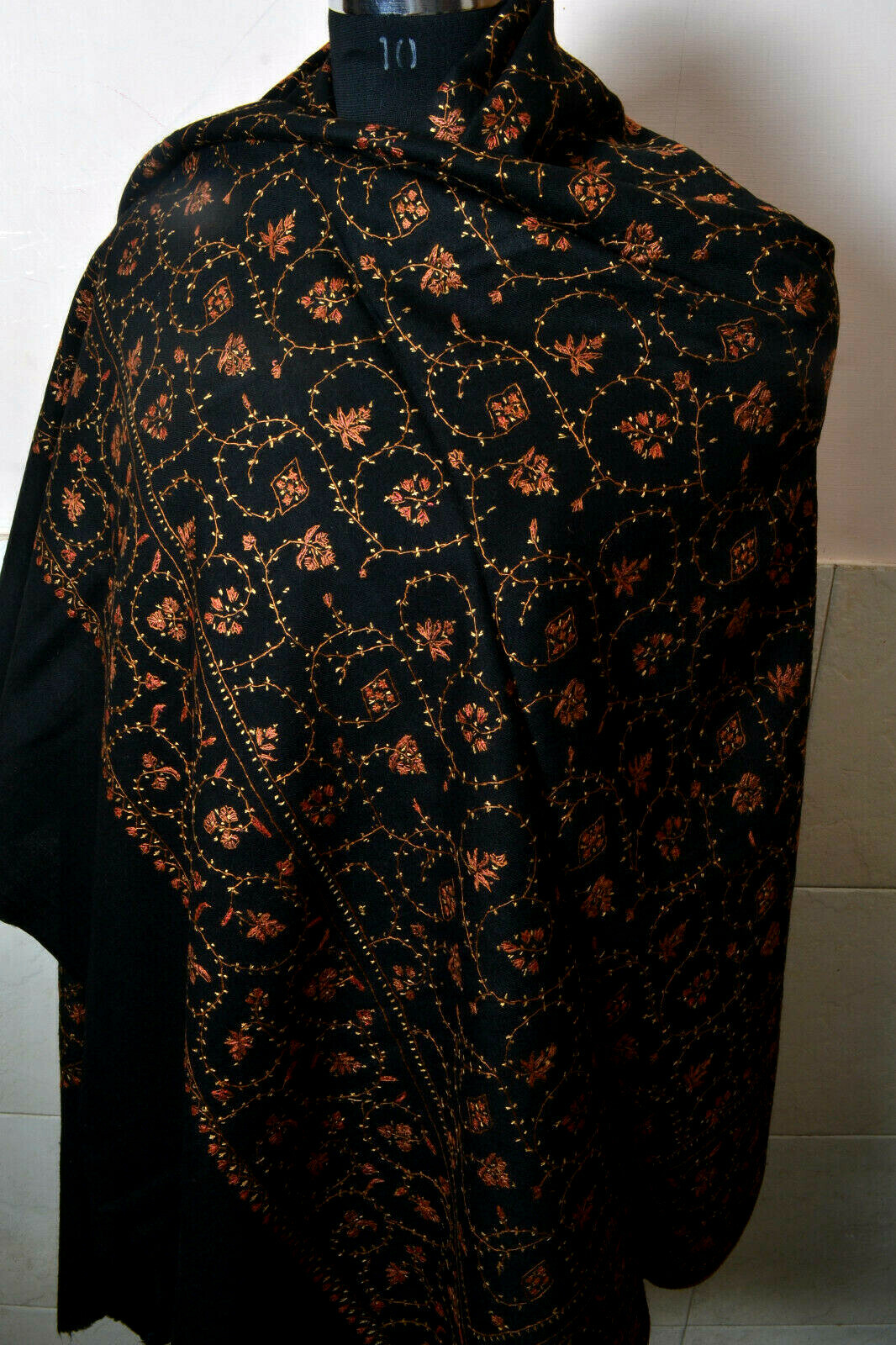 BLACK KASHMIRI WAVE EMBROIDERY JAAL – 100% CASHMERE PASHMINA SHAWL ~ 16 DESIGNS