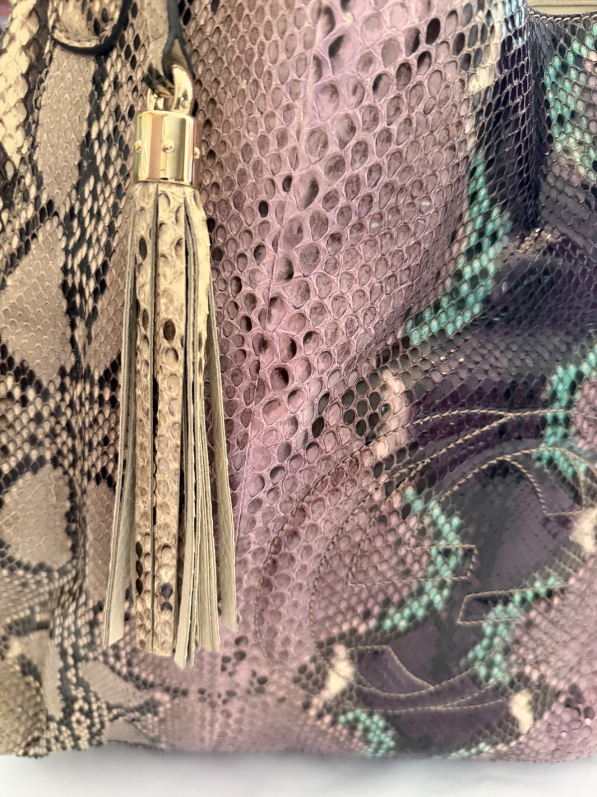 AUTHENTIC GUCCI SOHO LARGE EXOTIC PYTHON TOTE BAG Model Number: 282308