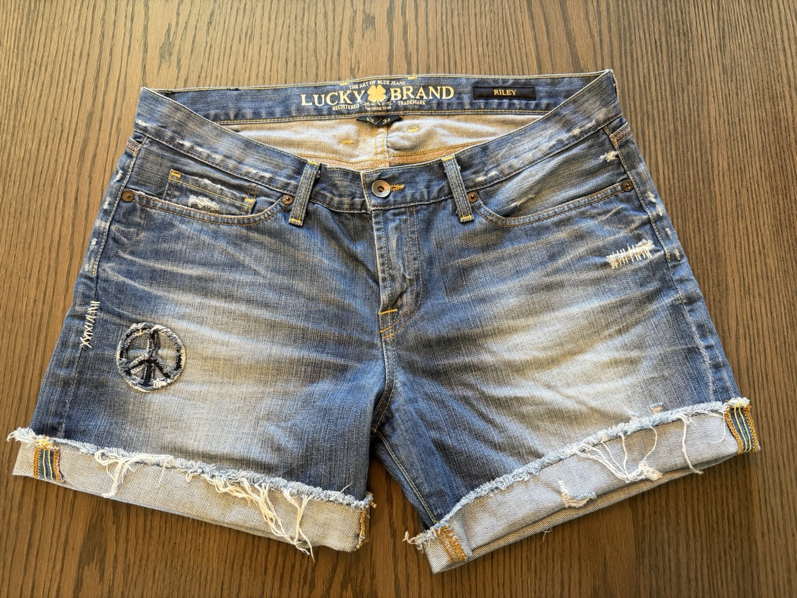 Lucky Brand Riley Shorts Women’s Size 12 31 Blue Denim 4th of July USA Stars