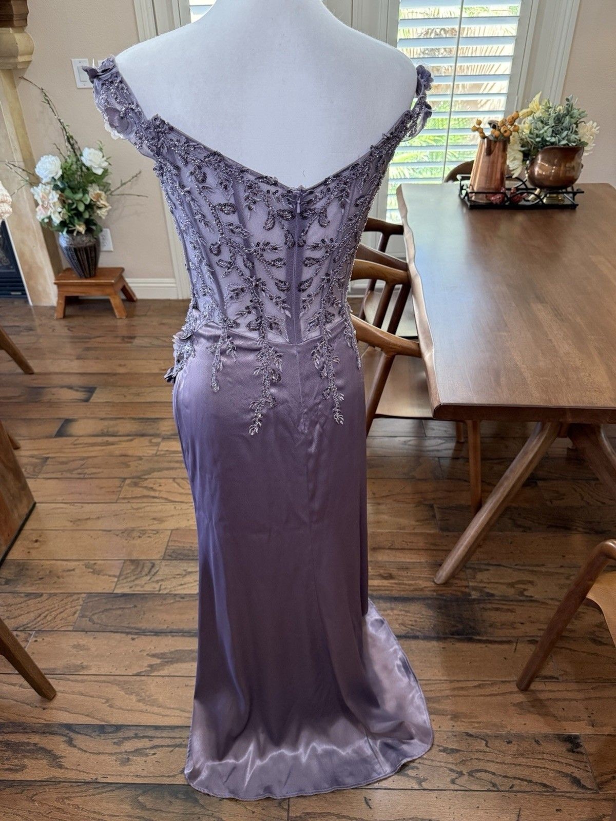 Ladivine Cinderella Divine Lavender Corset Slit Prom Gown Beaded Formal Dress M