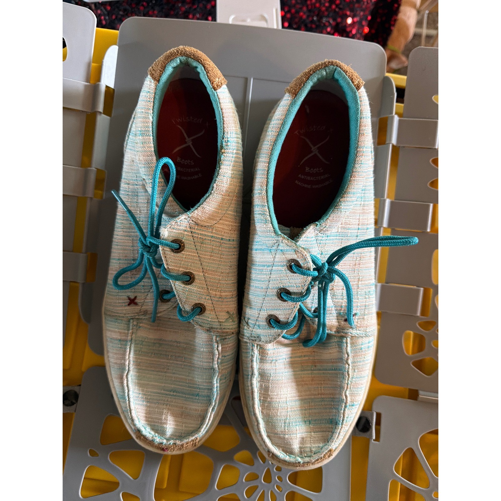 Twisted X Womens Driving Moc Shoes Blue Striped Textile Loafers WHYC004 Size 10M