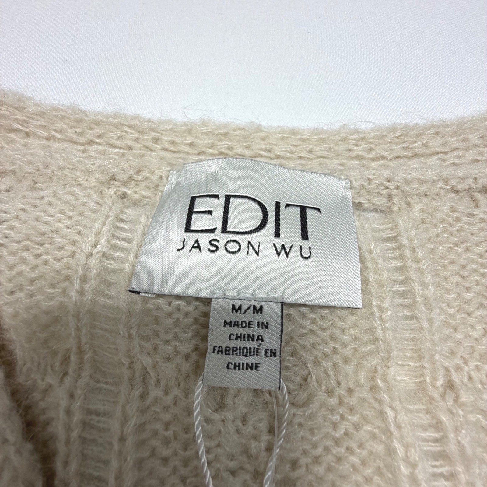 EDIT Jason Wu Cable Knit Wrap Sweater Cropped Neutral Cozy Size M