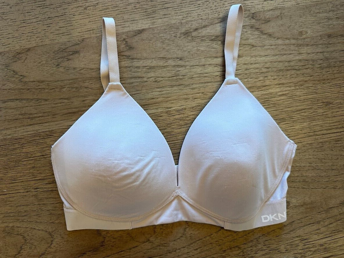 DKNY Pale Pink Logo MEDIUM Lightly Lined Bralette Bra Adjustable NWOT!