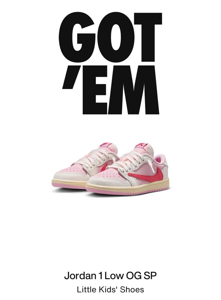 Jordan 1 Low OG SP Unisex Kids Size 1 Pink/White/Red Leather Sneakers