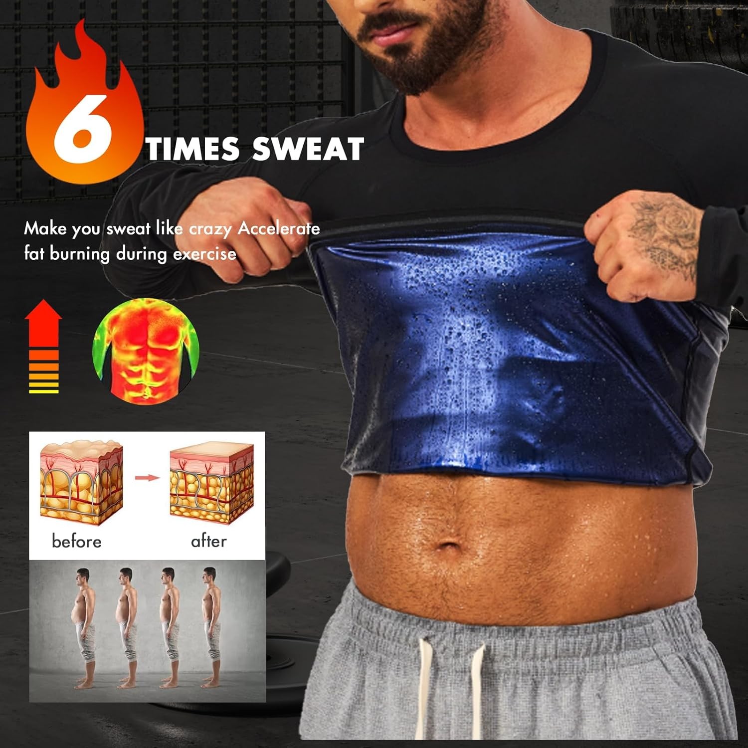 Men Sauna Suits Shirt Waist Trainer Workout Gym Sweat Enhancer Long Sleeve Tank