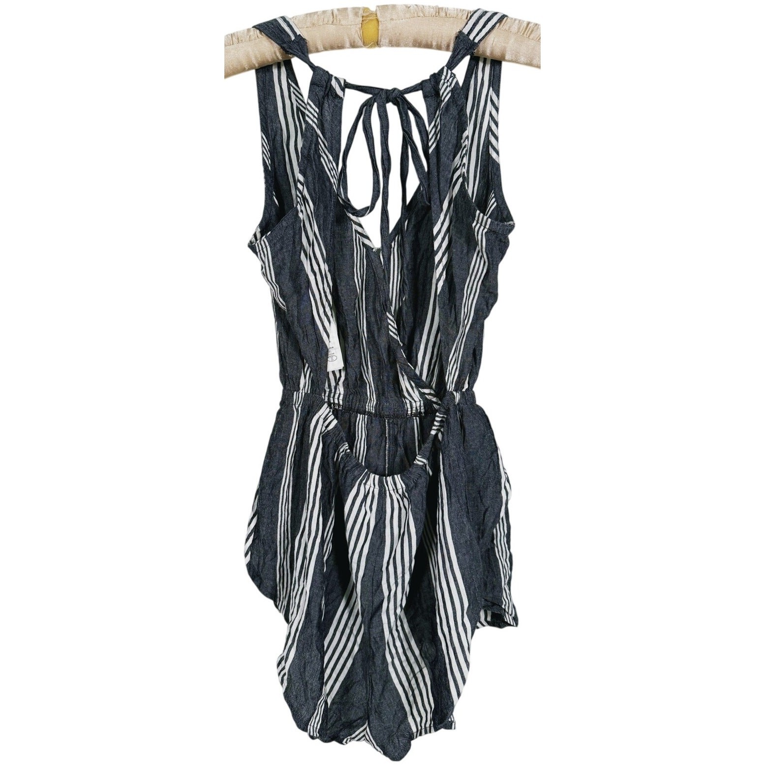 Abercrombie & Fitch Striped Tie Back Romper Medium Gray Beachy Coastal Summer