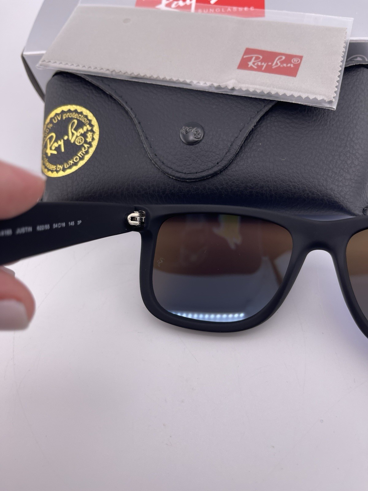 Ray-Ban Justin RB4165 Polarized Sunglasses Blue Mirror Lens UV400 Black 54mm