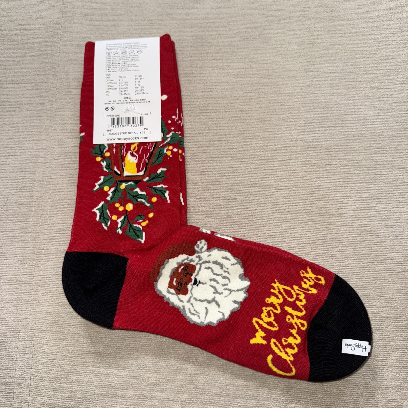 Happy Socks Men’s/Unisex Classic Crew Socks, Merry Christmas Santa Size 8-12