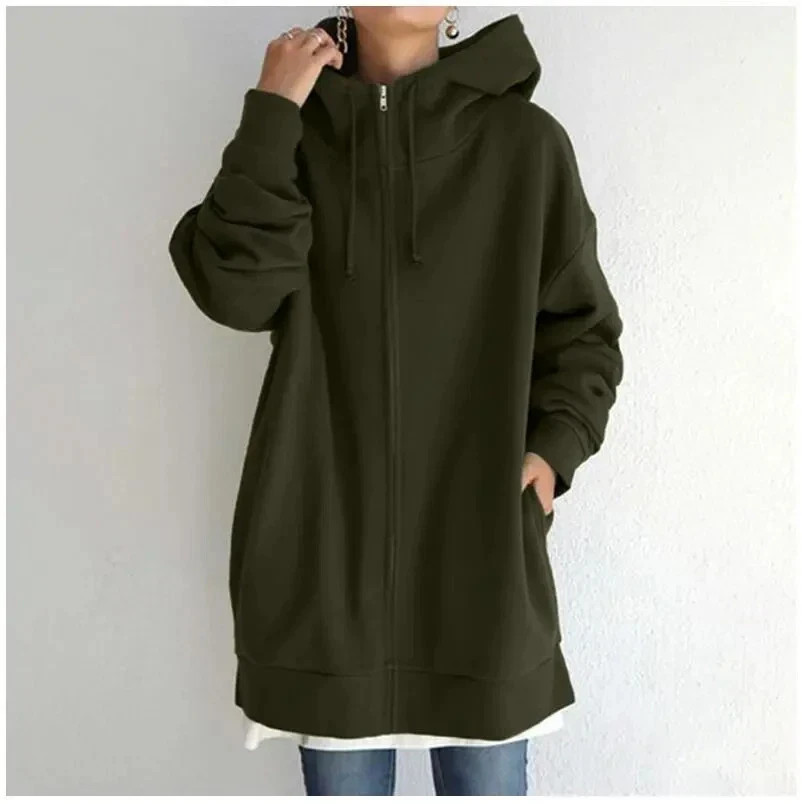 Trendy Oversized Women’s Loose Hooded Coat Jacket Winter Long Sweatshirt Zipper