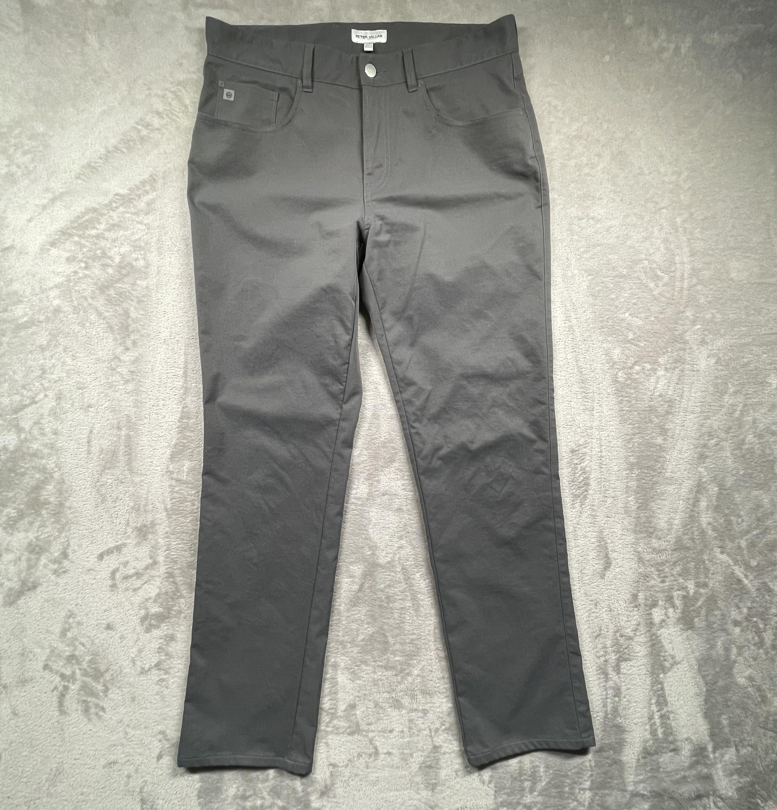 Peter Millar Pants EB66 Mens 33×34 Gray Microfiber Chino 5 Pocket Golf Casual
