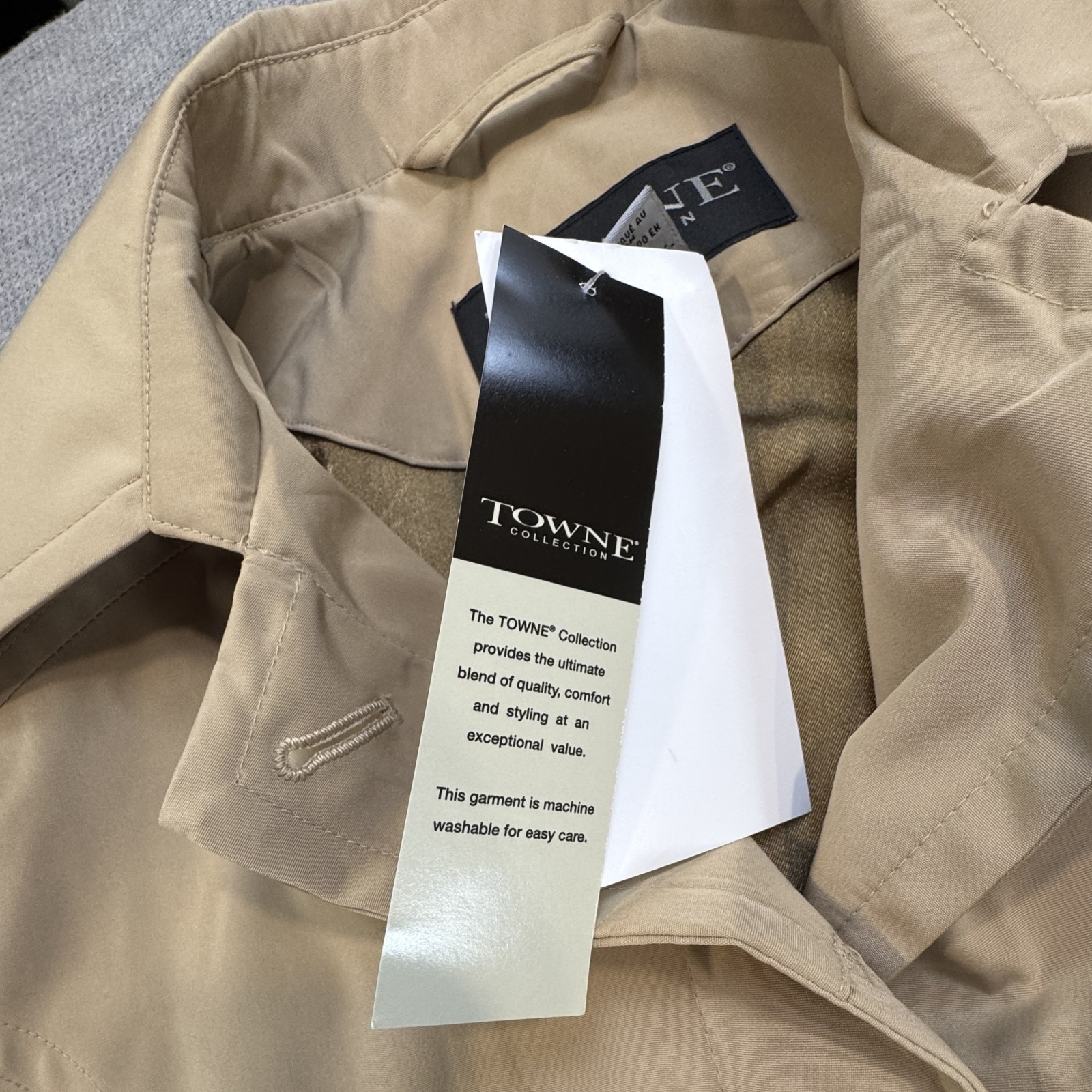 Towne Collection Womens Size L Khaki Trench Coat Belted Padded Shoulder NWT