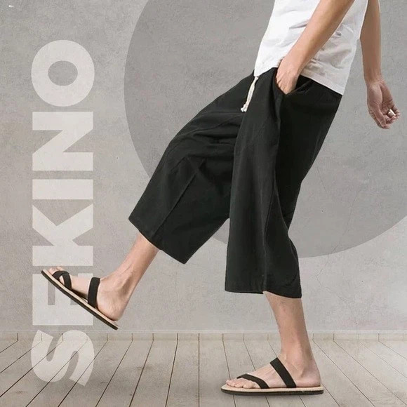 Kidoriman Sekino Cropped Pants Cotton Black Elastic Waist Mens Tag XXL, 29.5″, M