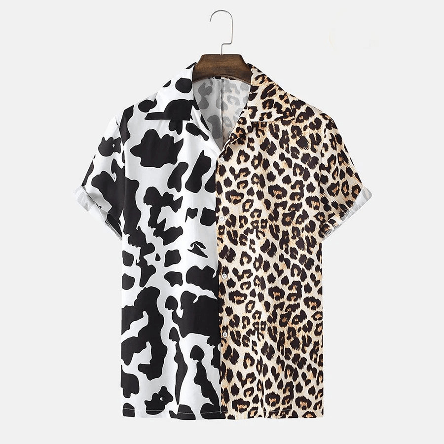 Summer Hawaiian Shirt With Leopard Cow Art