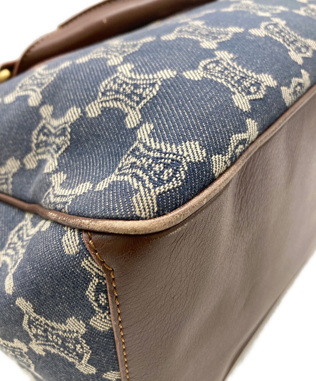 CELINE Celine Paris Macadam Handbag Denim Boogie Bag Navy Brown Auth From Japan