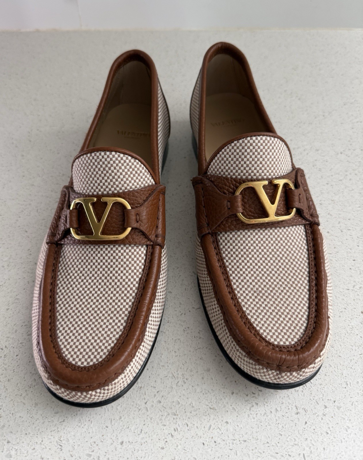 VALENTINO GARAVANI Vlogo Leather-Trimmed Loafers Beige EU 39.5 US 9.5