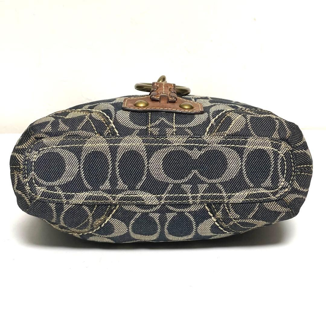 Coach Jackie 10405 Denim Canvas Shoulder Bag Blue Brown Gold Charm 8.7in