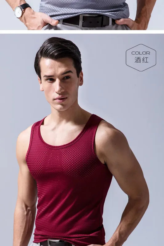 Men’s Ice Silk Mesh Tank Tops Gym Stringer Transparent Bodybuilding