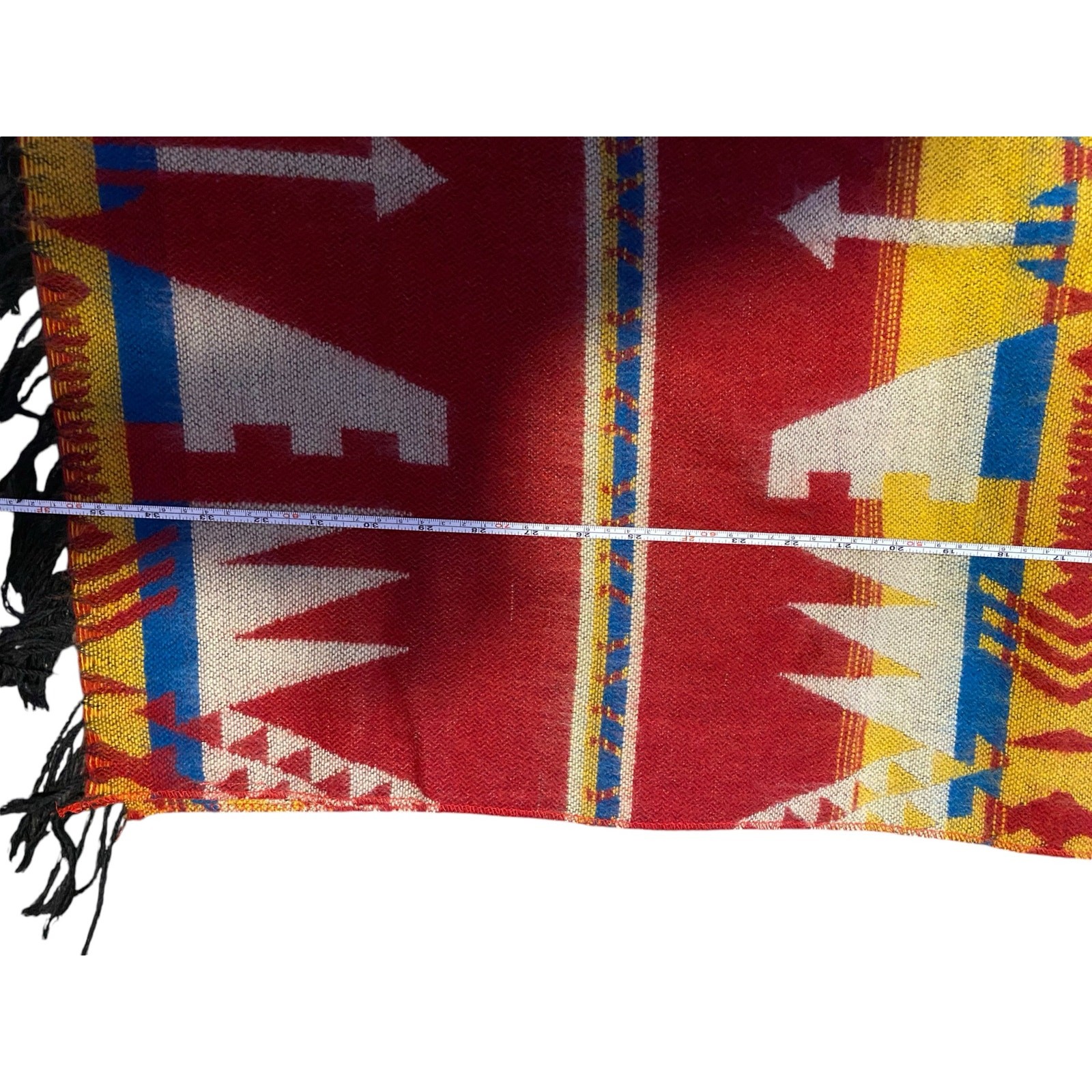 Vintage Aztec Scarf with Fringe Unisex Red Yellow Size in Pictures Decor