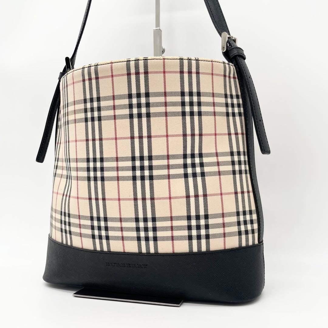 Burberry Nova Check Leather Tote Bag, 8.7×10.6×4.7in, Used