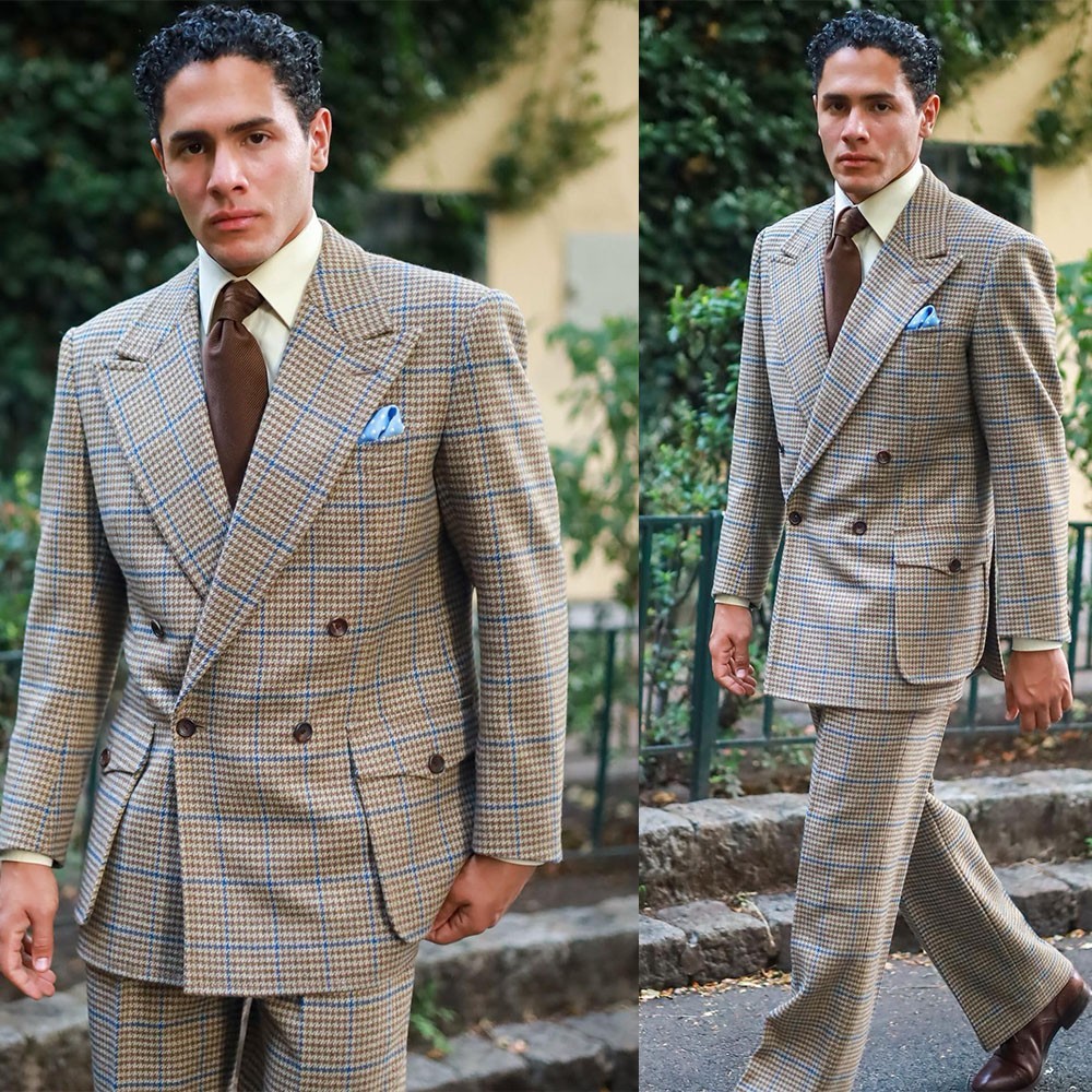 Check Houndstooth Business Mens Suit Regular Fit Notch Lapel Outwear Work Casual