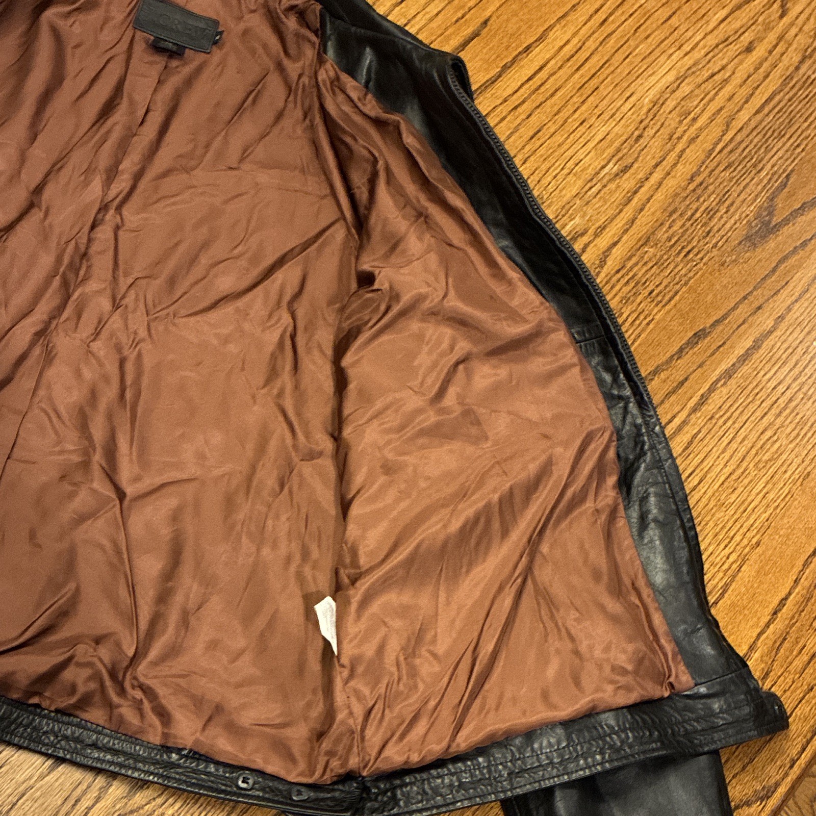 J.CREW Men’s XL Black Leather Jacket Lined Zip/Button Point Collar Pockets
