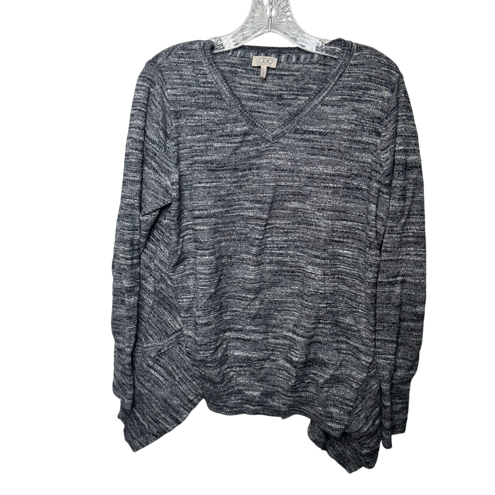 LOGO Lori Goldstein Gray Marled Cotton Cashmere V-Neck Top Large w/ Pockets