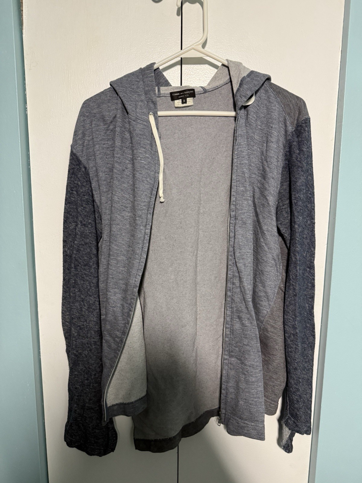Comme des Garcons Homme Plus Zip Up Hoodie Blue Gray Cotton Wool Raglan M 2015