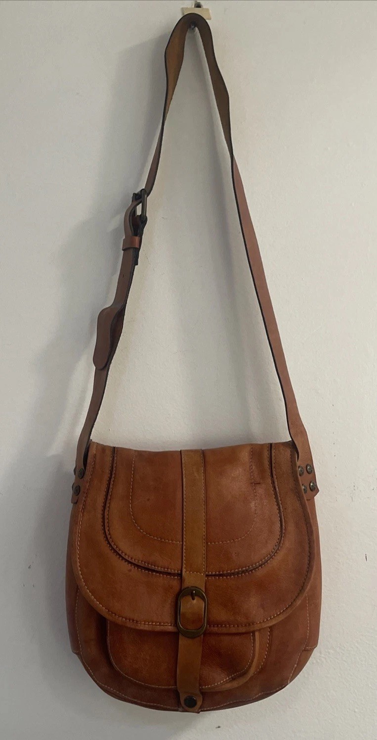 Patricia Nash Distressed Tan Leather Saddle Bag Crossbody CowGirl Cotella Boho