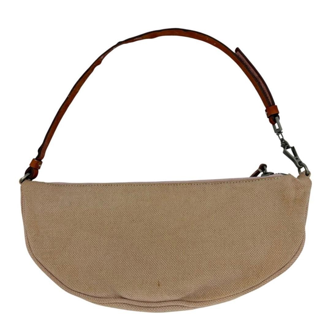 PRADA Triangle Logo One Shoulder Canvas Leather Accessory Pouch Beige Authentic
