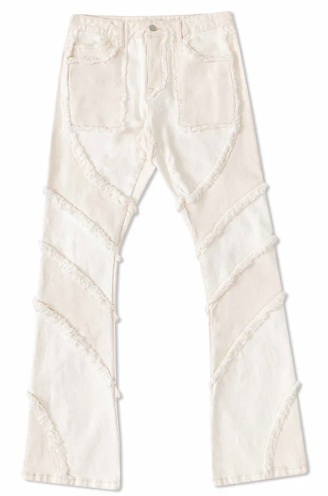 Men’s First Row Cream Jeans Utility Denim Frayed Cut & Sewn 30×35 dwntwn LA