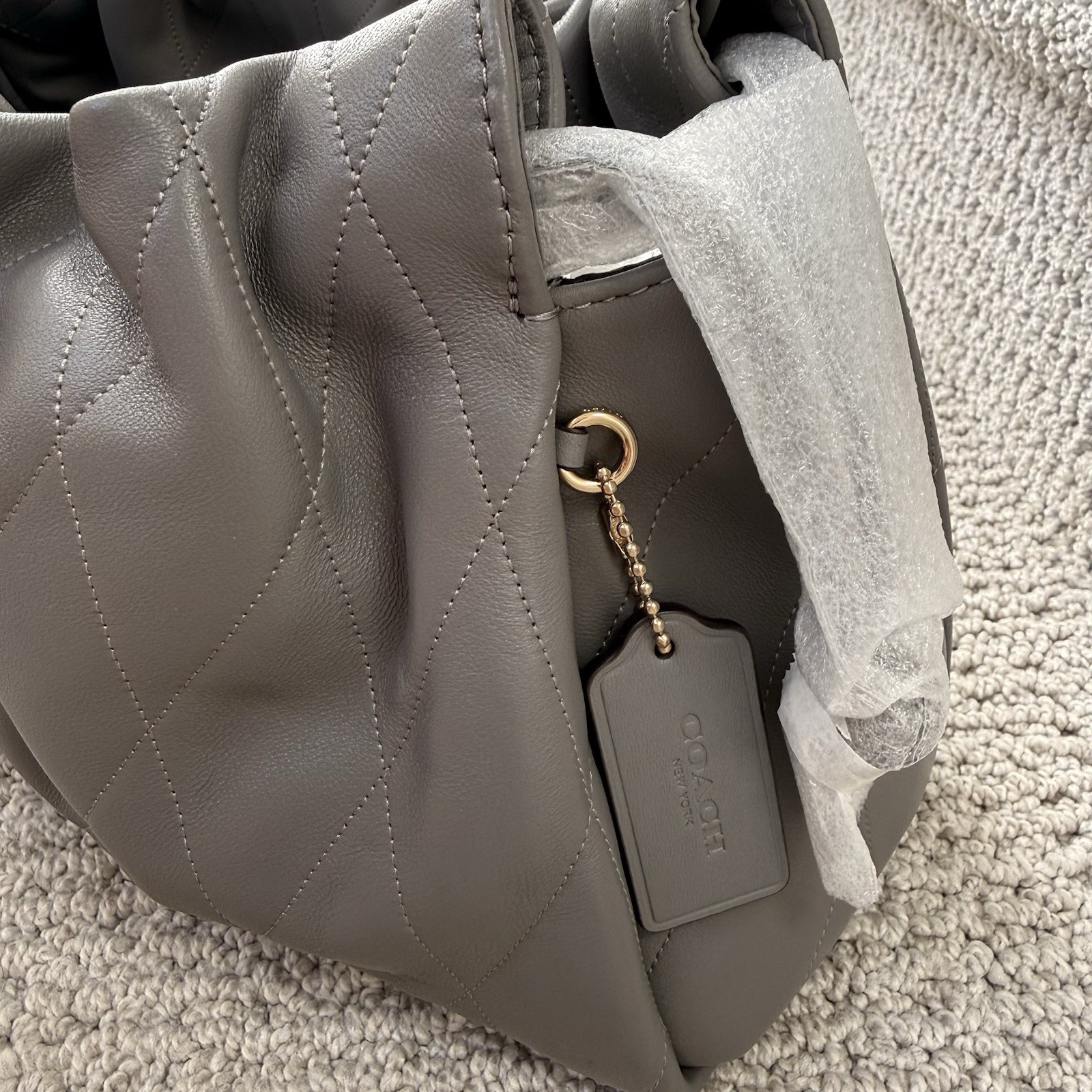 NWT Faye Large Shoulder & Crossbody Bag Quilting Nappa Leather CCZ58 Gold/Slate