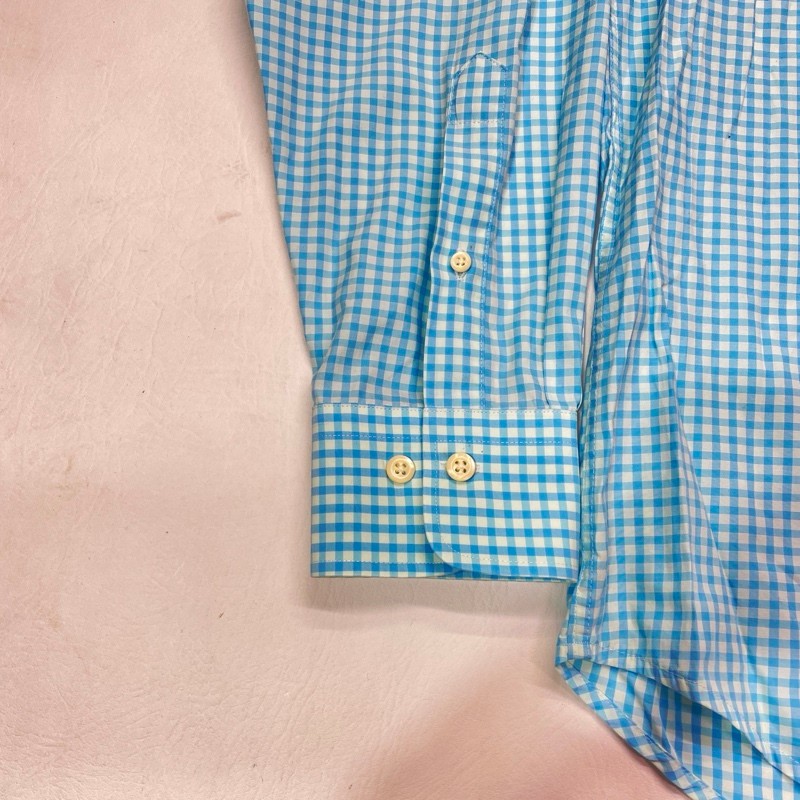 Peter Millar Crown Finish Shirt Long Sleeve Men’s XL Blue Gingham Casual 9564