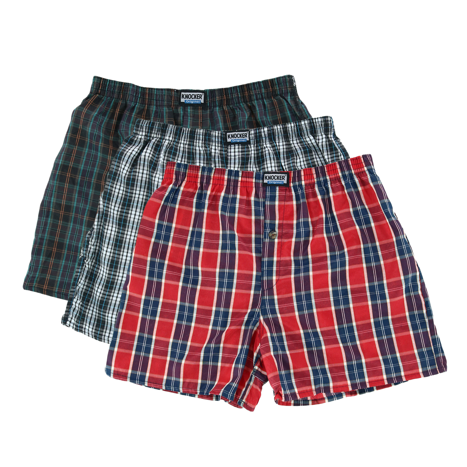 New Knocker Men’s Plaid Boxer Shorts (3 Pack)