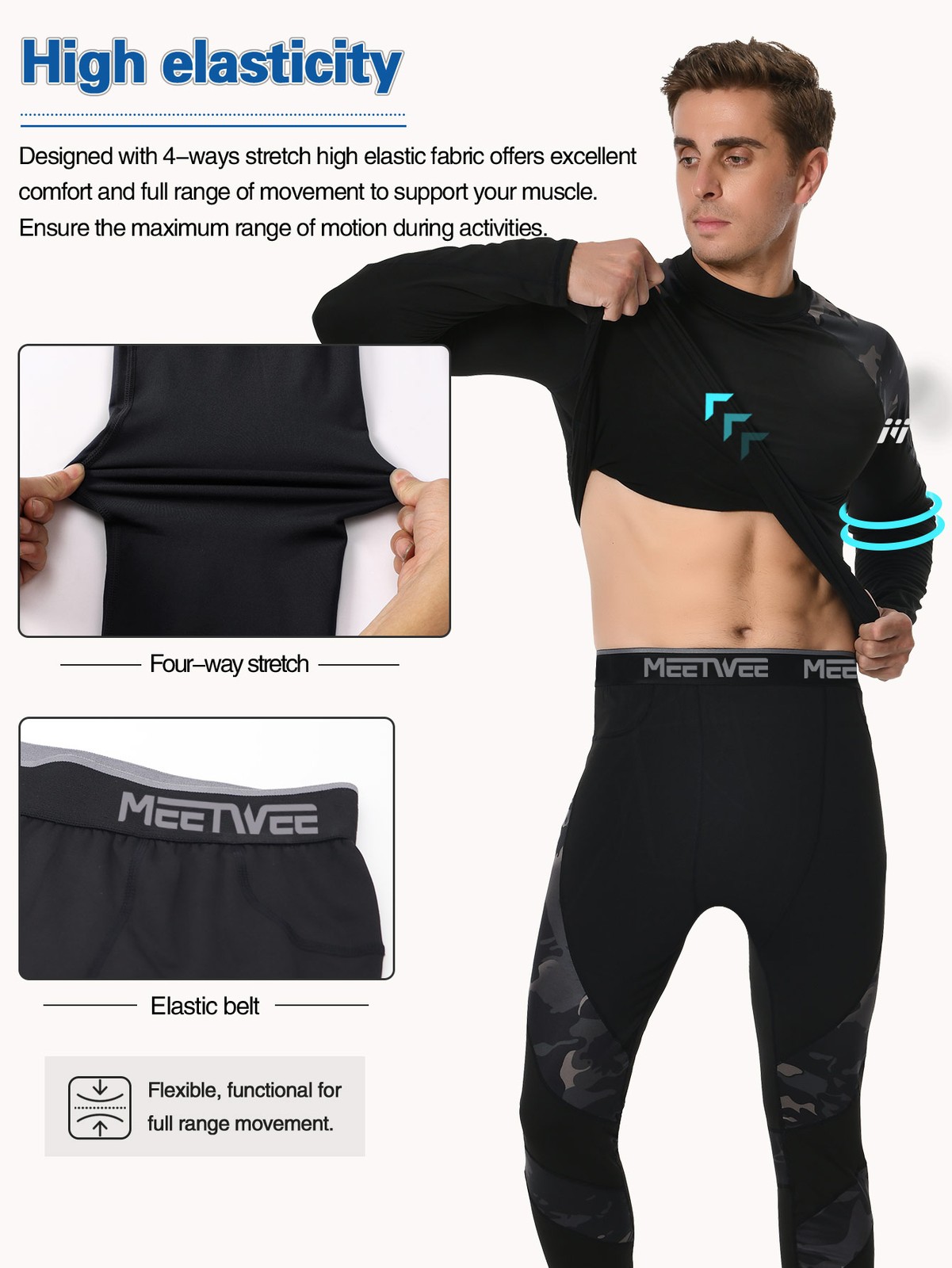 Men’s Thermal Underwear Set Winter Warm Long Johns Shirts Tops & Bottom Suit Ski
