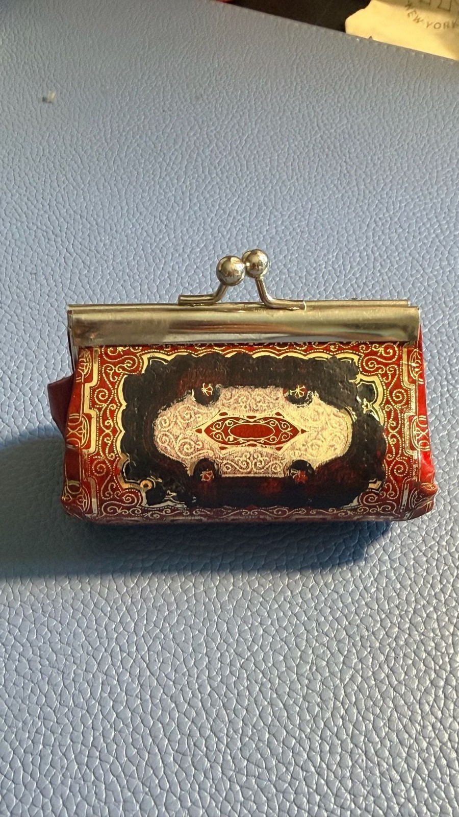Vintage Italian Leather Red and Gold Metal Coin Purse