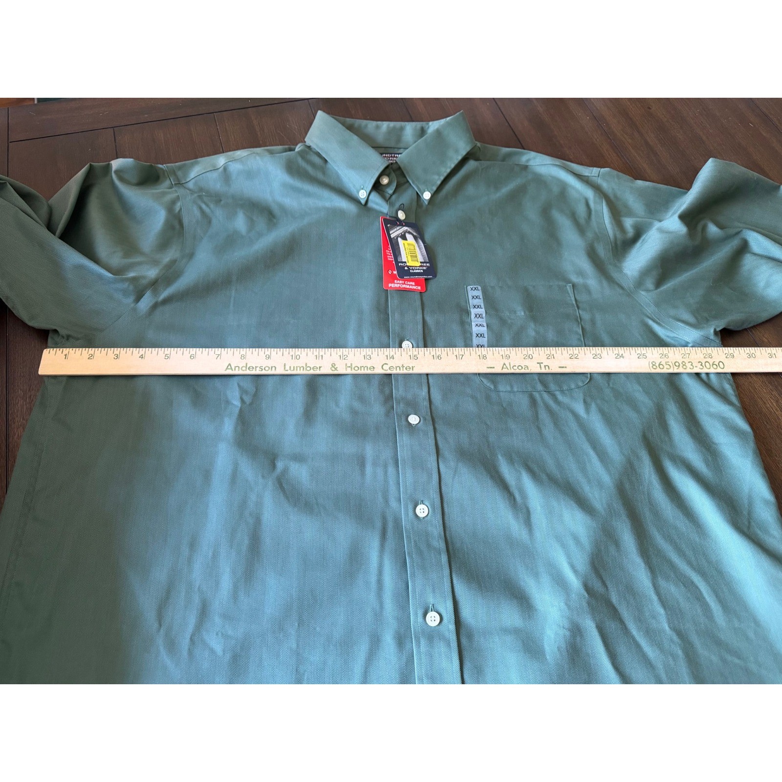 Roundtree & Yorke XXL Green Herringbone Easy Care Performance Button Down Shirt
