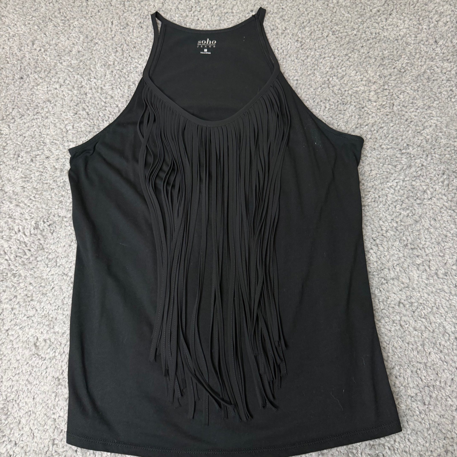 Soho Jeans New York & Company Black Fringe Halter Tank Top Medium Boho Western