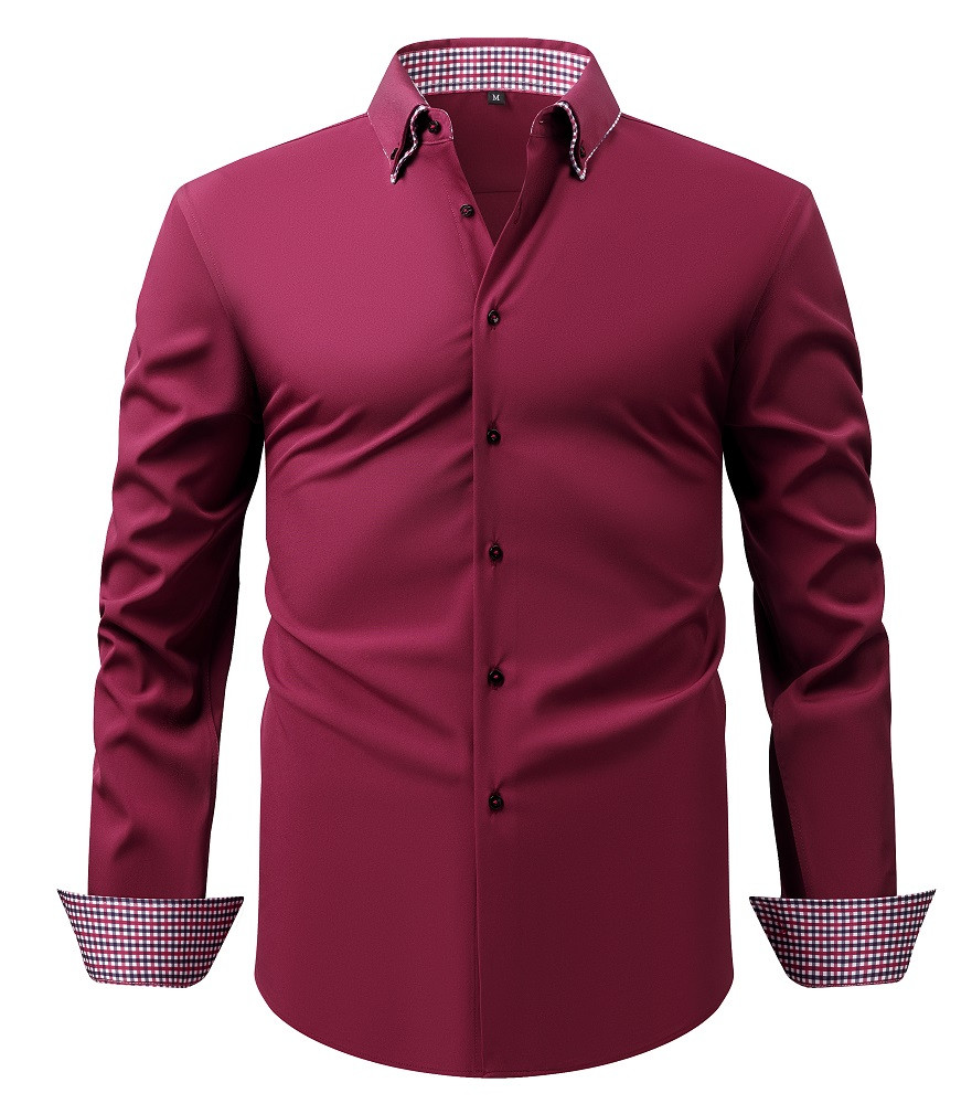 Mens Double Collar Dress Shirts Formal Long Sleeves Casual None Iron Shirts Tops