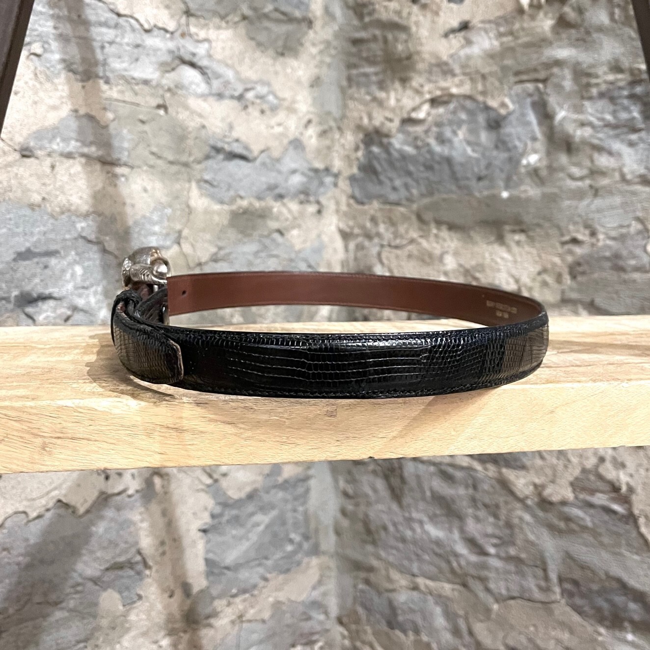 Barry Kieselstein-Cord Black Lizard Dog Buckle Belt – 75cm
