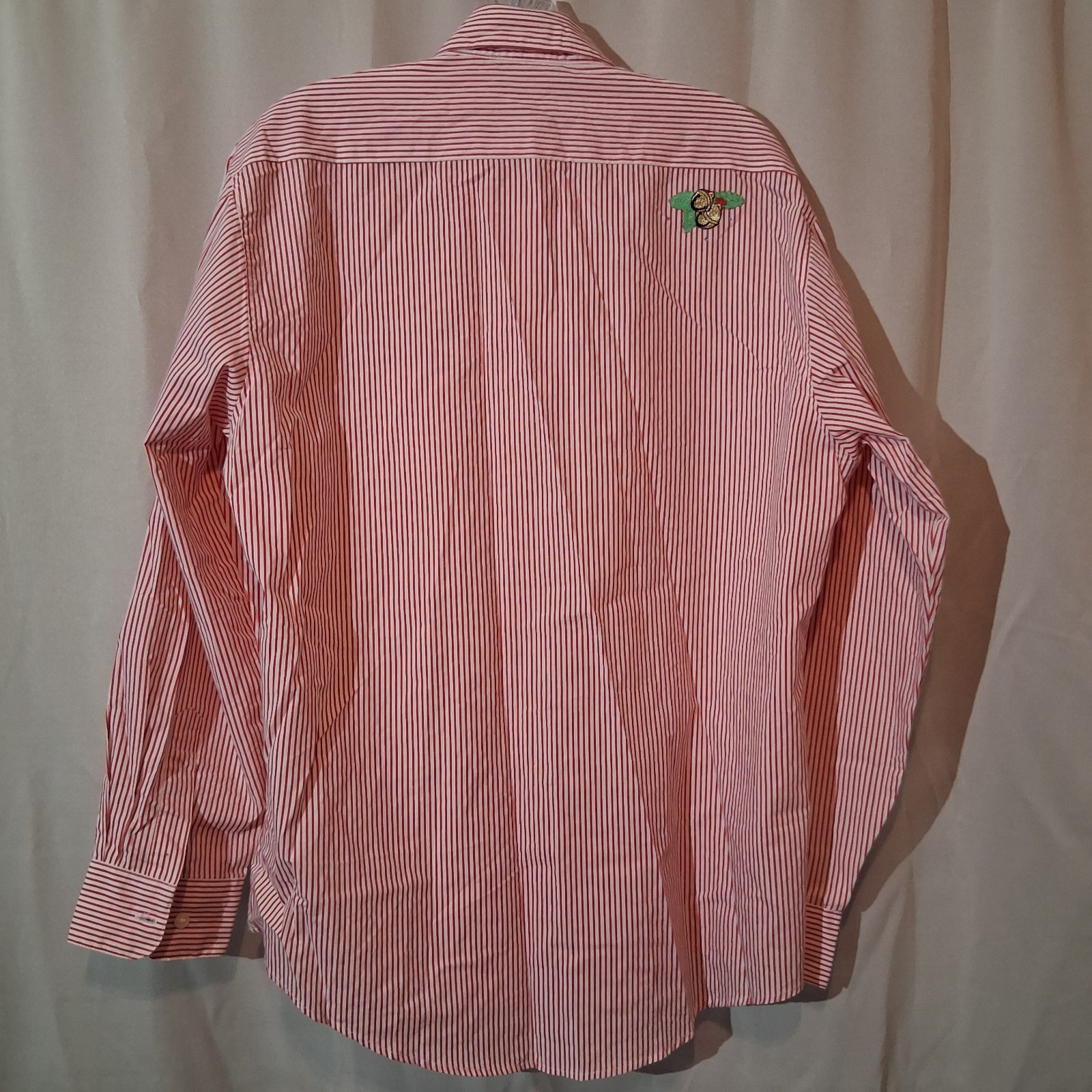PGB Ladies’s M Red/White Striped Embroidered Long Sleeve Button-Up Holiday Shirt